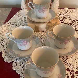 MIKASA Set of 4 Charisma Gray CUP AND SAUCERS-Estate Sale-Pristine Condition